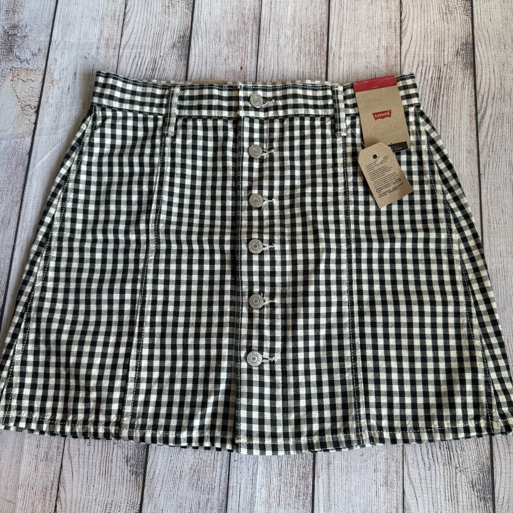 LEVI’S Gingham Button Front Mini Skirt 29 NWT